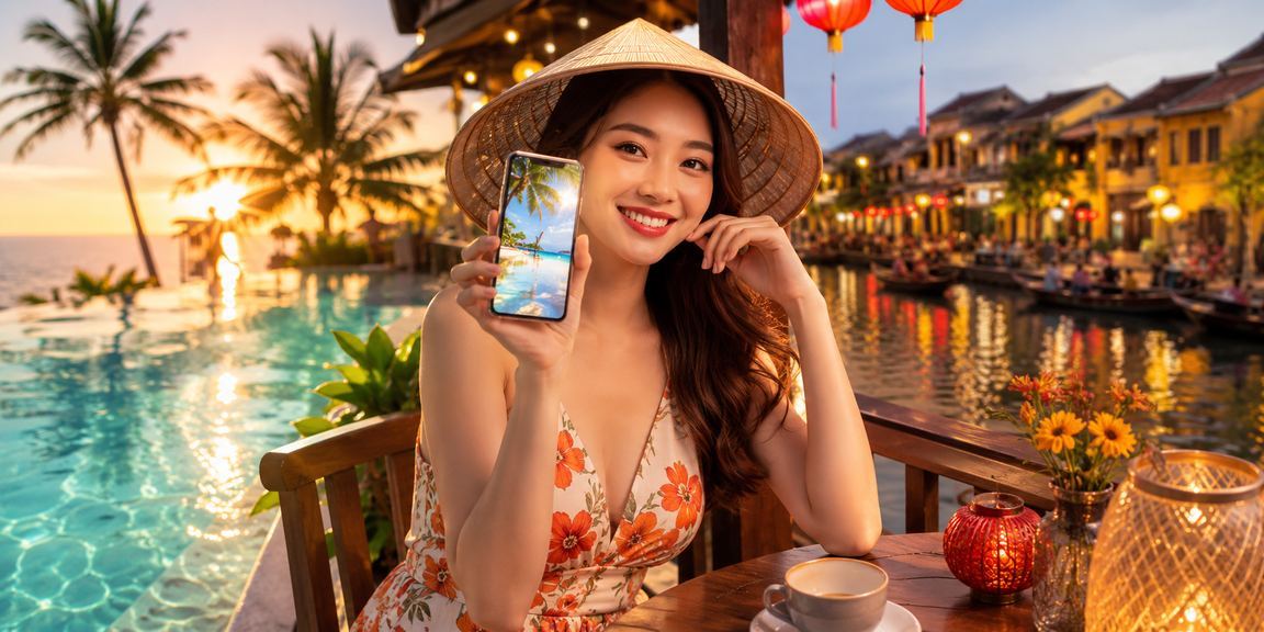 Người dùng Hội An trải nghiệm casino trên điện thoại di động bên tách cà phê
